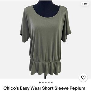 Chico’s Sage Green  Olive Green  Short Sleeve Peplum Blouse/Top Size Med